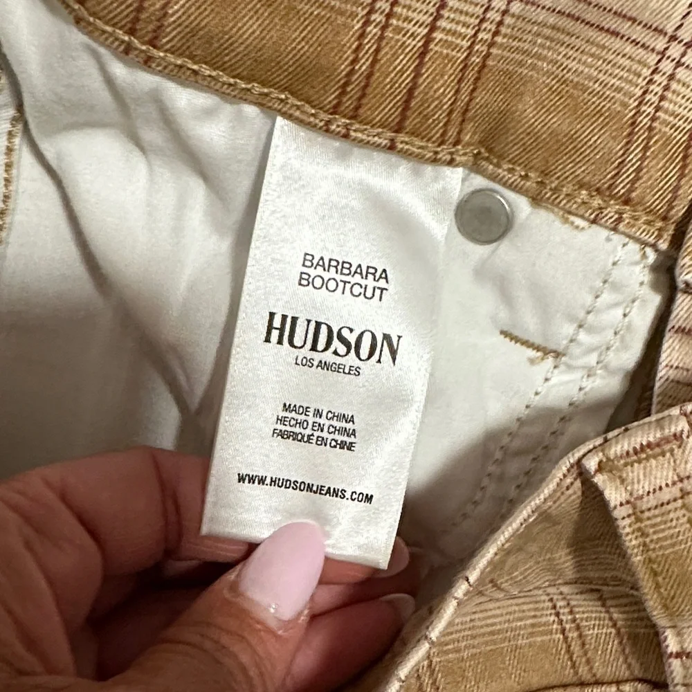 Hudson Women’s Barbara High-Rise Bootcut Jeans in Tan Plaid Size 27 NWT